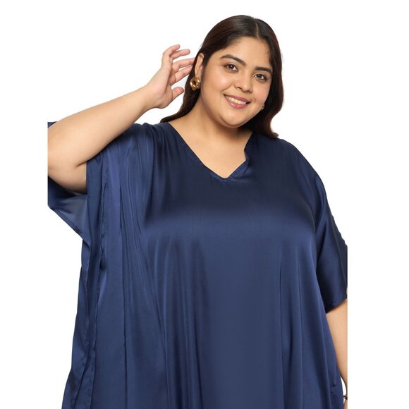 Gypsie Blu Women Plus Size Satin Solid Maxi Dress Beach Cover Up Kaftan Dresses - Picture 5 of 7